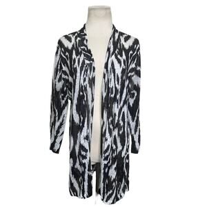Chico's Black White print 3/4 sleeves open front summer cardigan sweater L